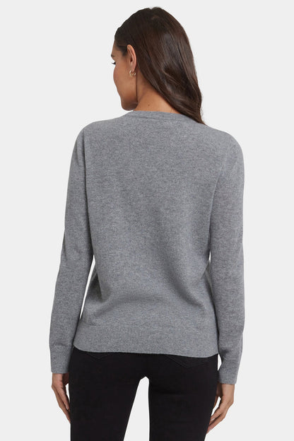 Cashmere Crewneck Cardigan - Light Heather Grey