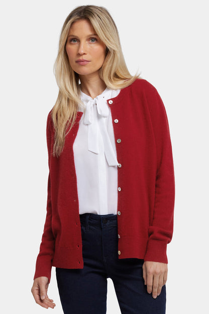 Cashmere Crewneck Cardigan - Red