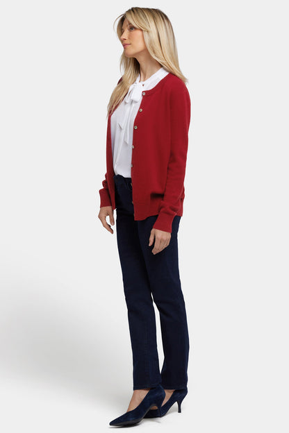 Cashmere Crewneck Cardigan - Red