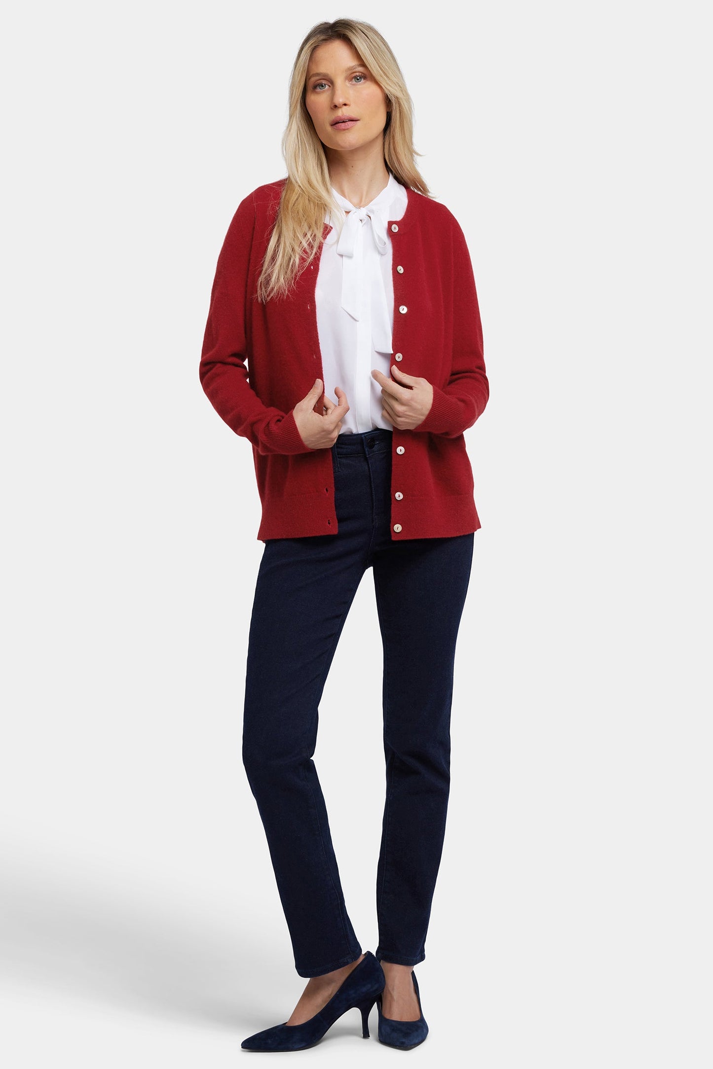 Cashmere Crewneck Cardigan - Red