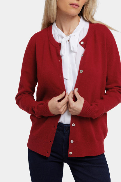 Cashmere Crewneck Cardigan - Red