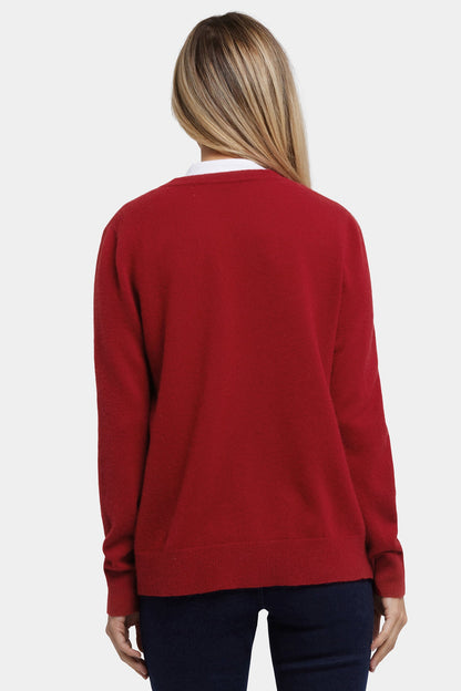 Cashmere Crewneck Cardigan - Red