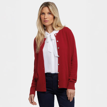 Cashmere Crewneck Cardigan - Red