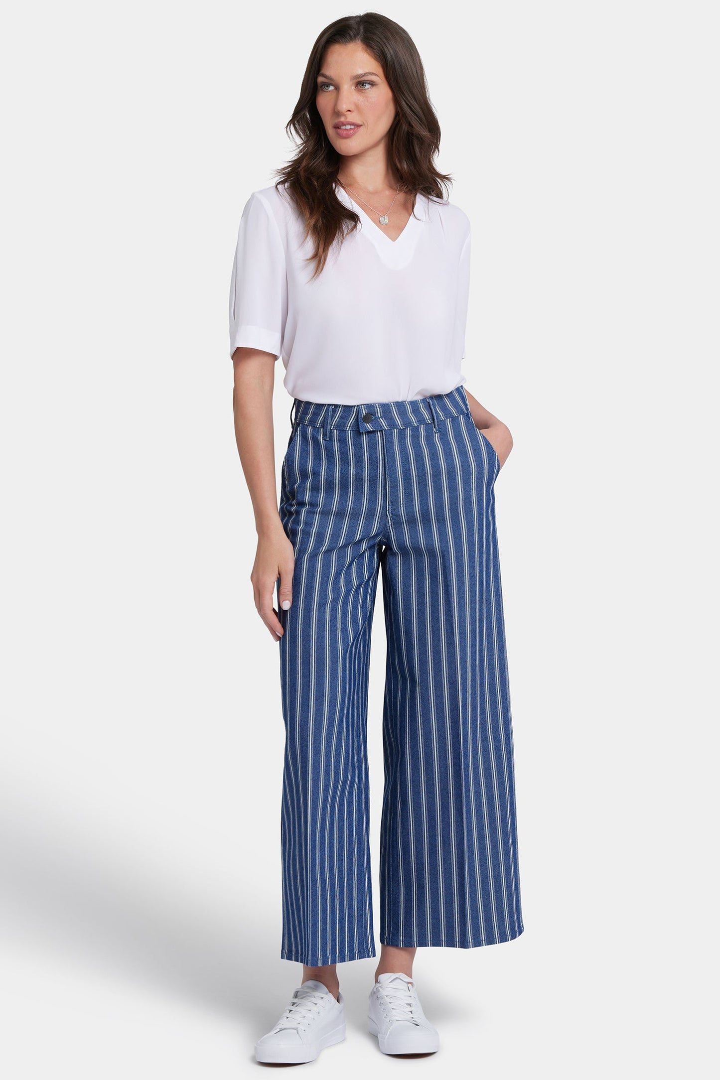 Mona Wide Leg Trouser Ankle Jeans - Huelva Stripe