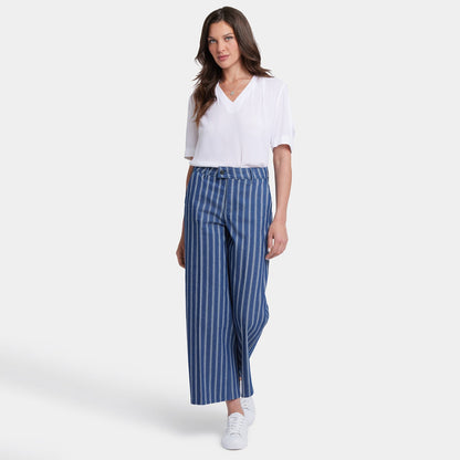 Mona Wide Leg Trouser Ankle Jeans - Huelva Stripe