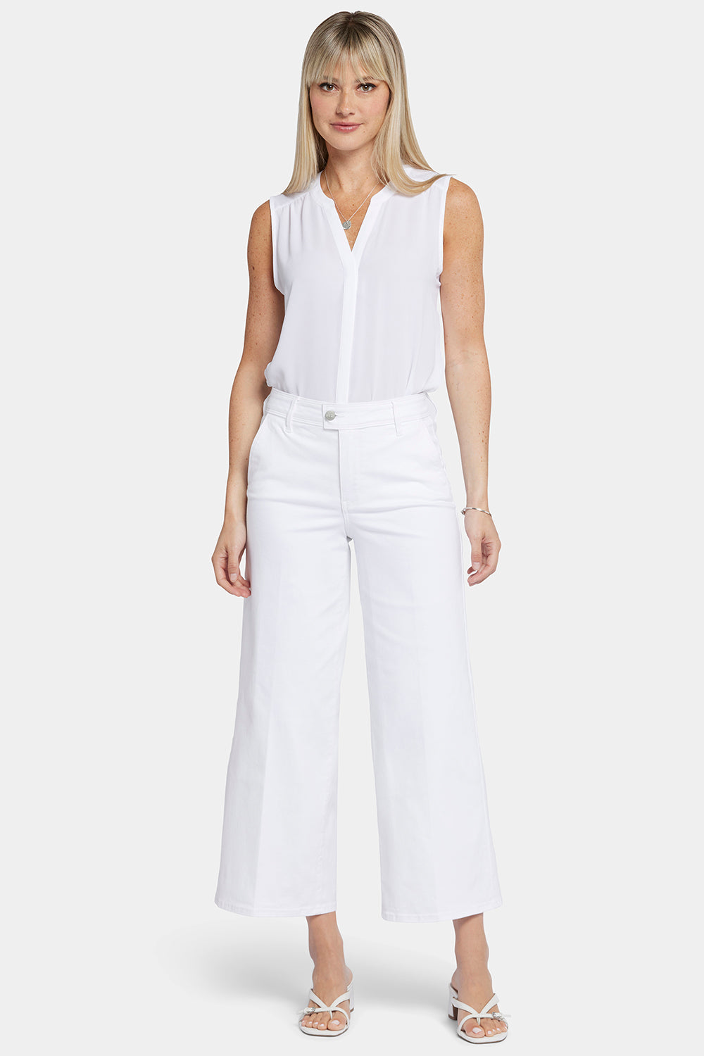 Mona Wide Leg Trouser Ankle Jeans  - Optic White