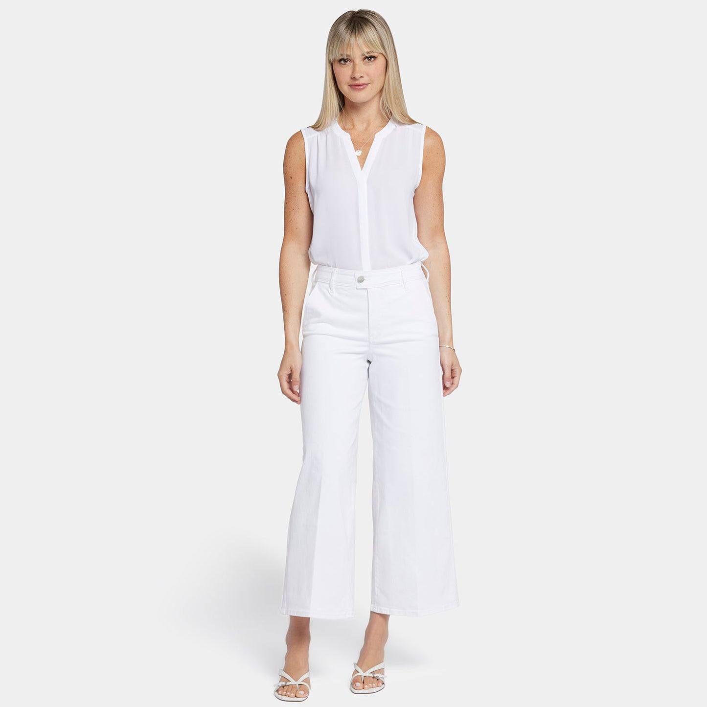 Mona Wide Leg Trouser Ankle Jeans  - Optic White