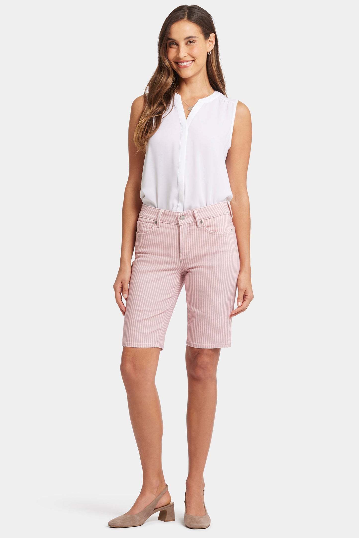 Briella 11 Inch Denim Shorts - Pink Frost Stripe