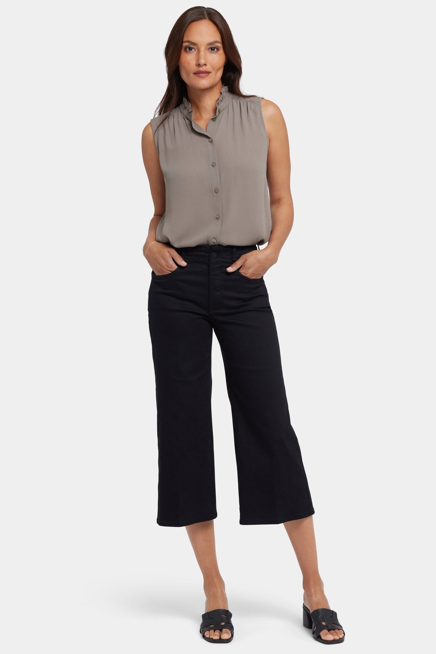 Brigitte Wide Leg Capri Jeans - Black