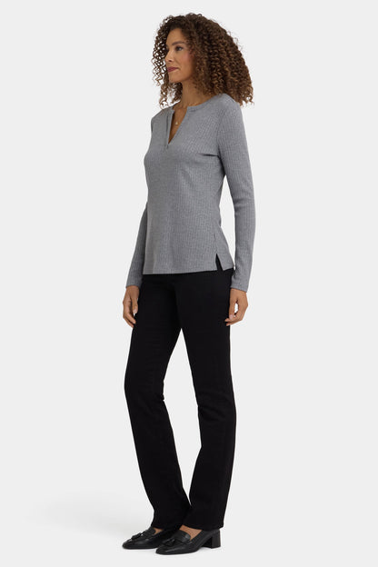 Shimmer Rib Knit Henley Top - Heather Grey