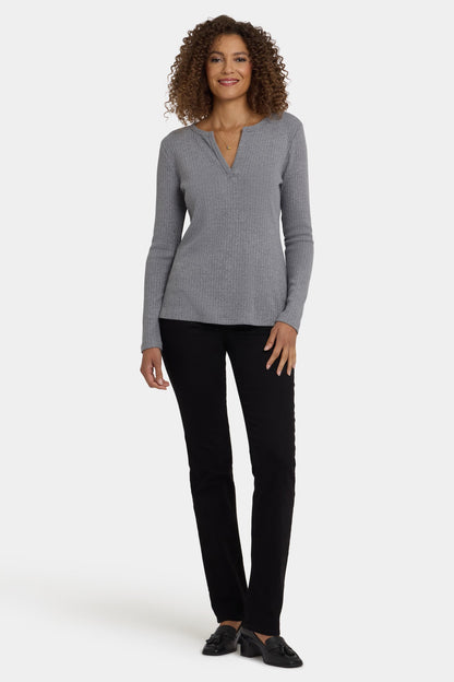Shimmer Rib Knit Henley Top - Heather Grey