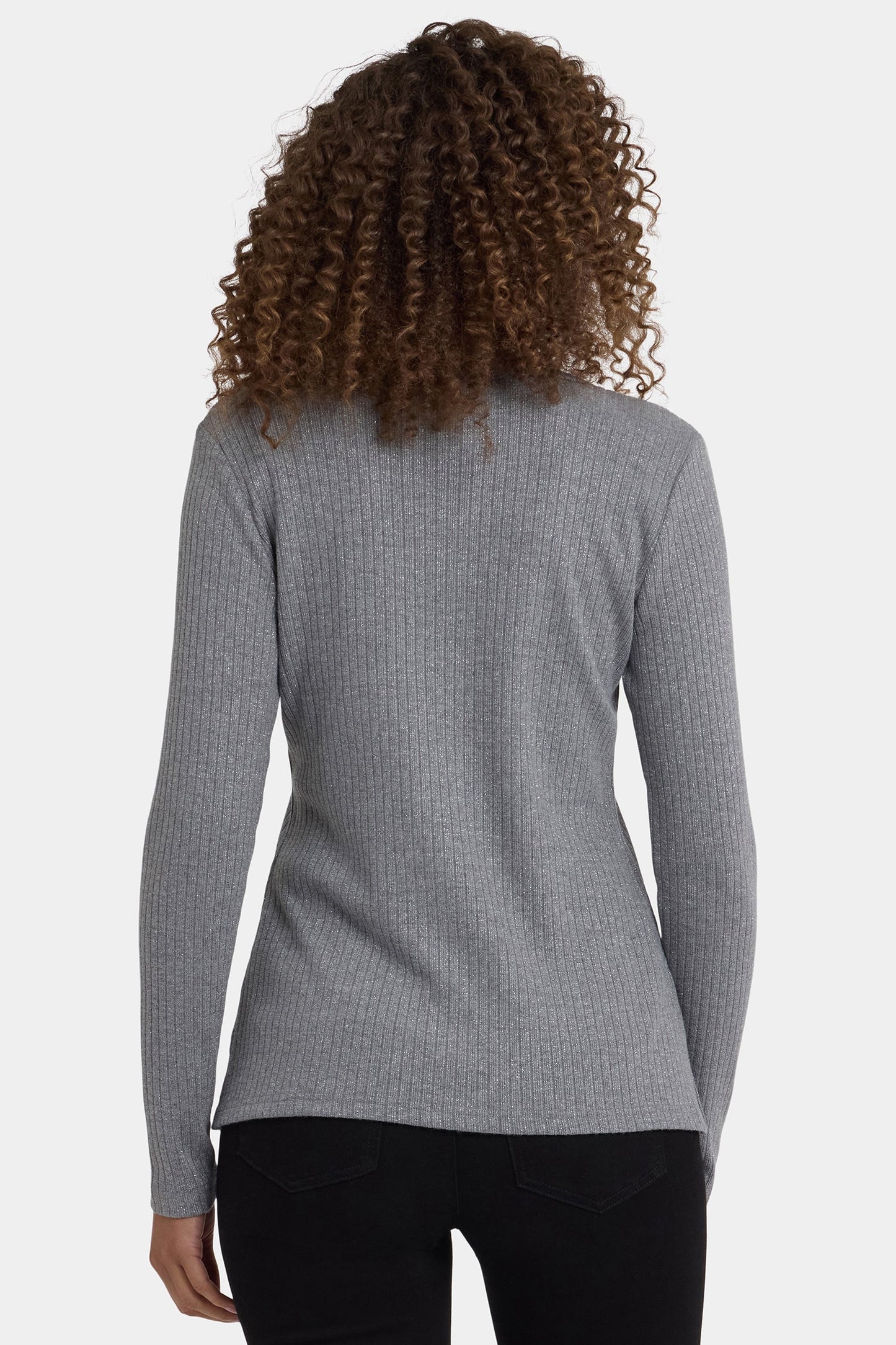 Shimmer Rib Knit Henley Top - Heather Grey