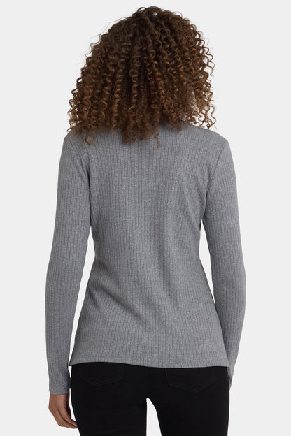Shimmer Rib Knit Henley Top - Heather Grey