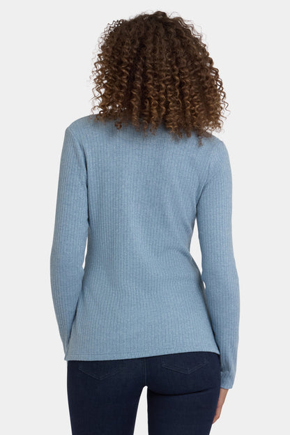 Shimmer Rib Knit Henley Top - Light Heather Blue