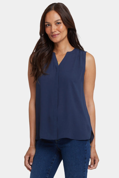 Sleeveless Pintuck Blouse - Oxford Navy