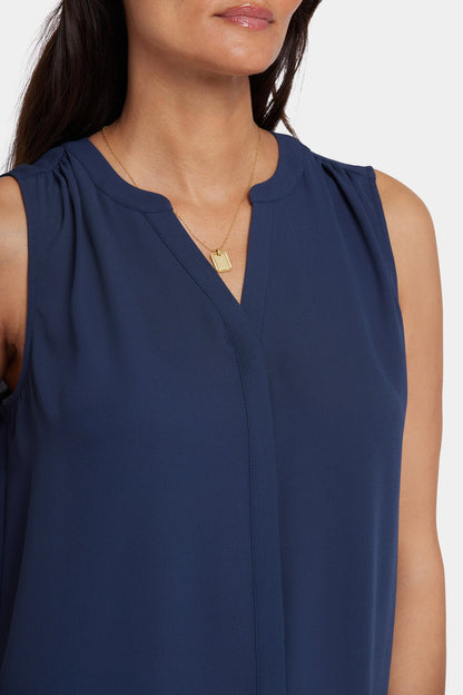 Sleeveless Pintuck Blouse - Oxford Navy