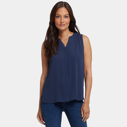 Sleeveless Pintuck Blouse - Oxford Navy