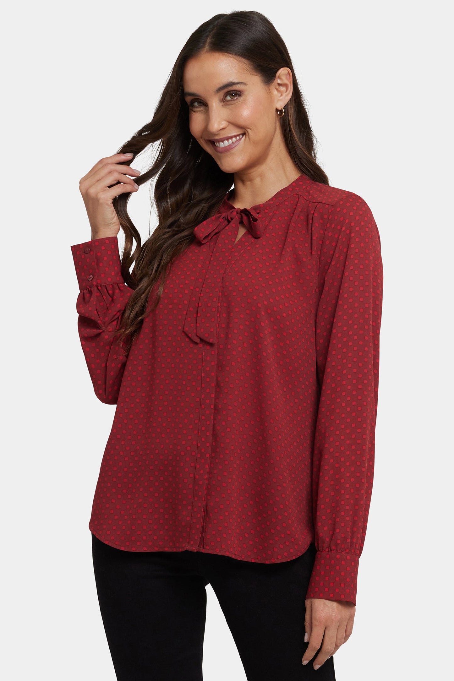 Tie-Neck Blouse - Claret Dots