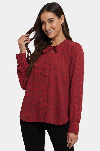Tie-Neck Blouse - Claret Dots