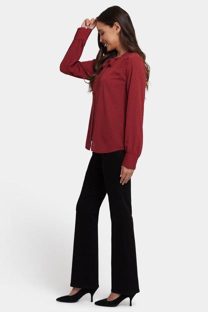 Tie-Neck Blouse - Claret Dots