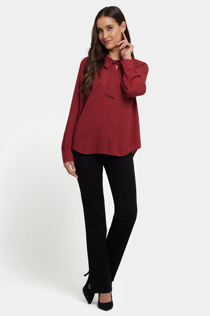 Tie-Neck Blouse - Claret Dots