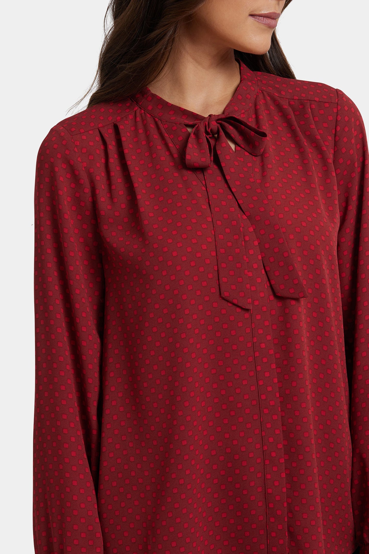 Tie-Neck Blouse - Claret Dots