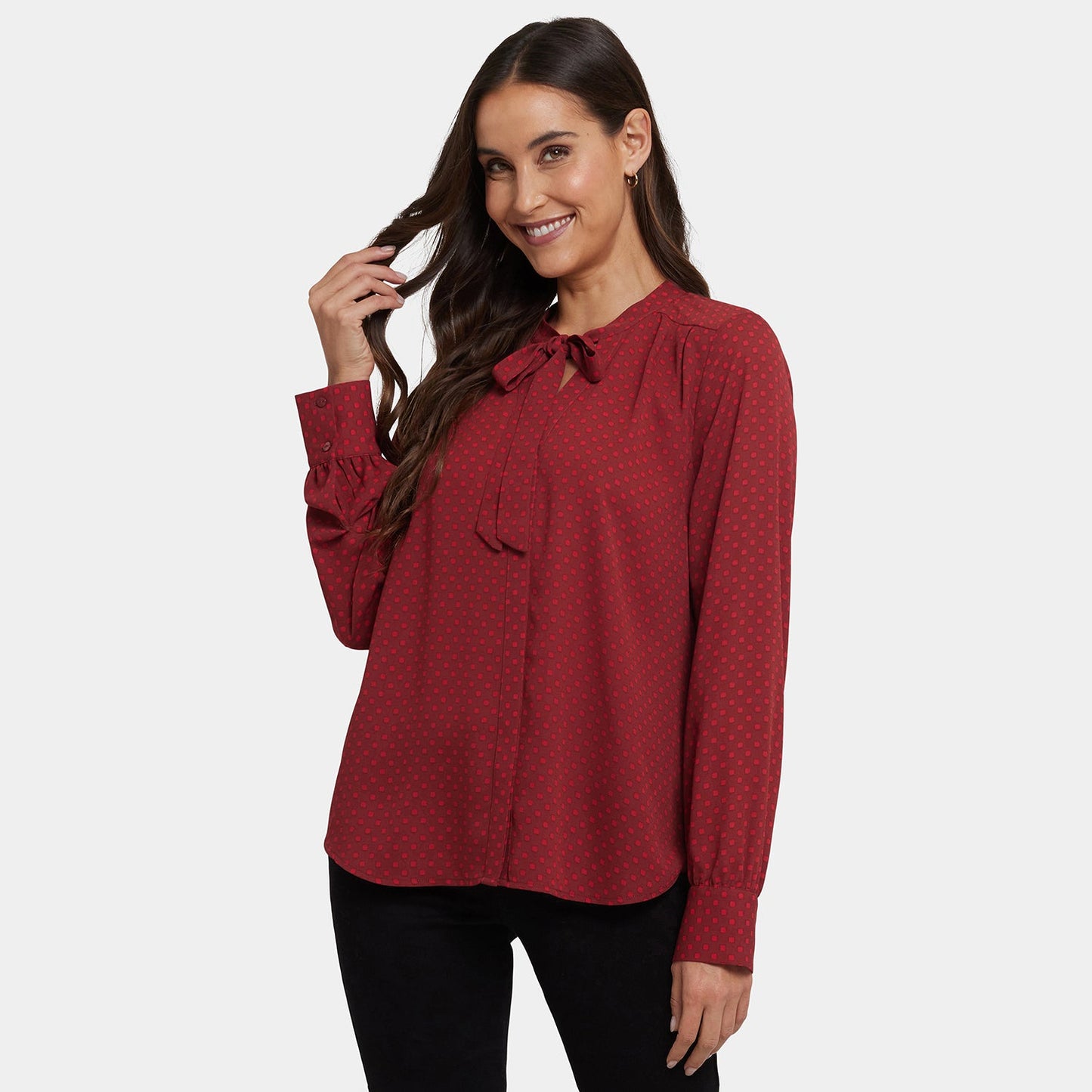 Tie-Neck Blouse - Claret Dots