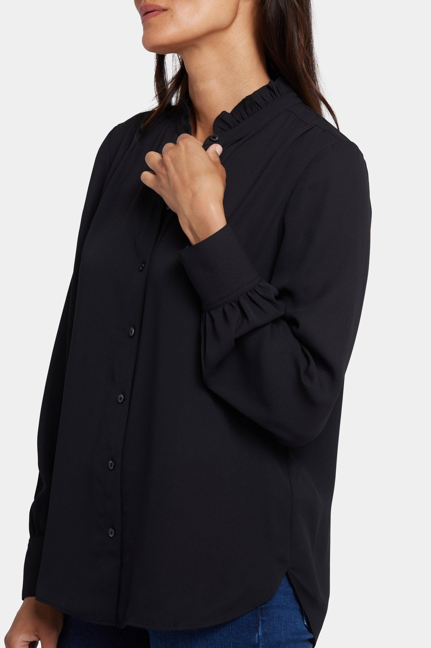 Ruffle Neck Blouse - Black