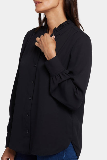 Ruffle Neck Blouse - Black