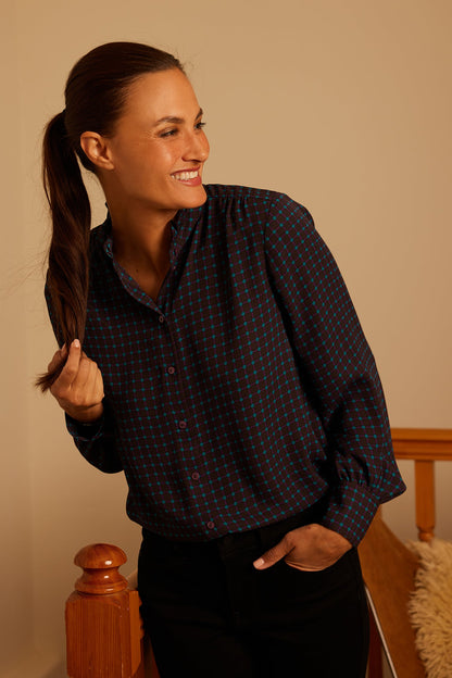 Ruffle Neck Blouse - Plum Trail