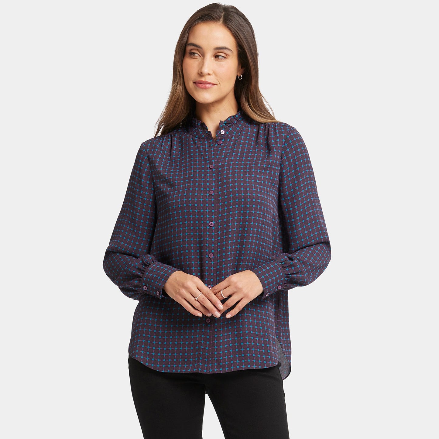 Ruffle Neck Blouse - Plum Trail