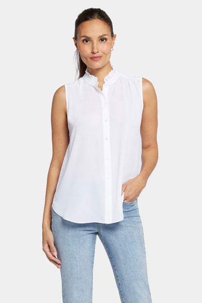 Sleeveless Ruffle Neck Blouse - Optic White