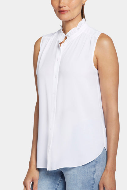 Sleeveless Ruffle Neck Blouse - Optic White