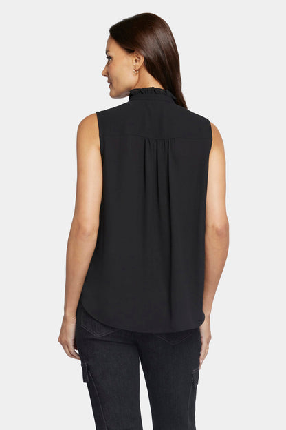Sleeveless Ruffle Neck Blouse - Black