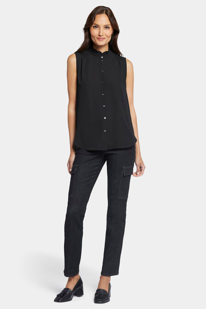 Sleeveless Ruffle Neck Blouse - Black