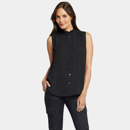 Sleeveless Ruffle Neck Blouse - Black