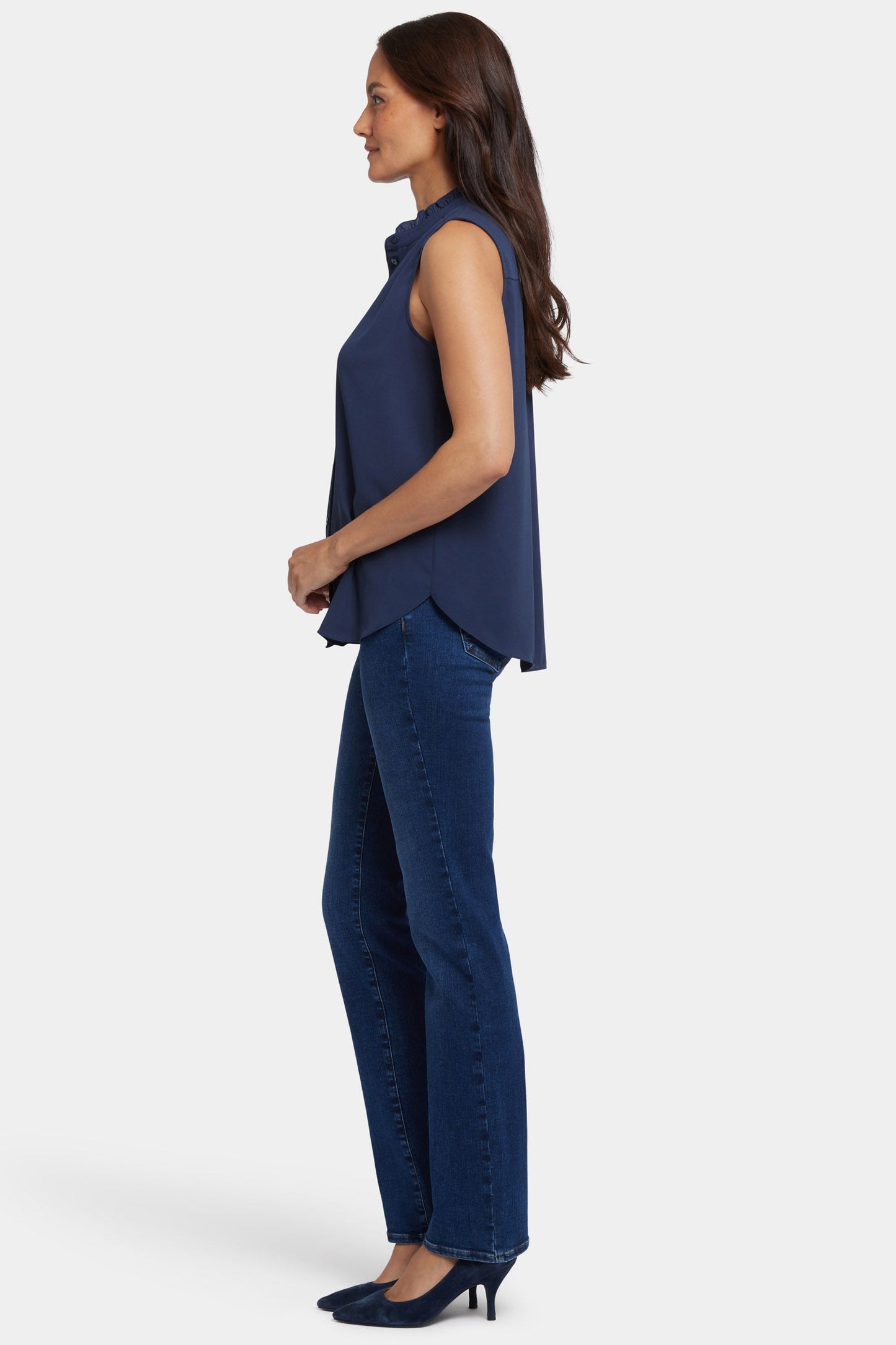 Sleeveless Ruffle Neck Blouse - Oxford Navy