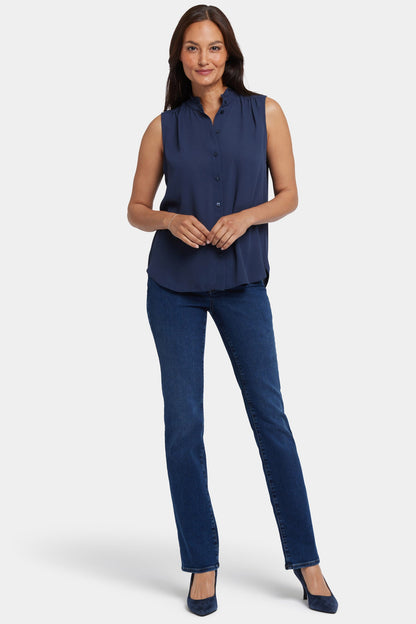 Sleeveless Ruffle Neck Blouse - Oxford Navy
