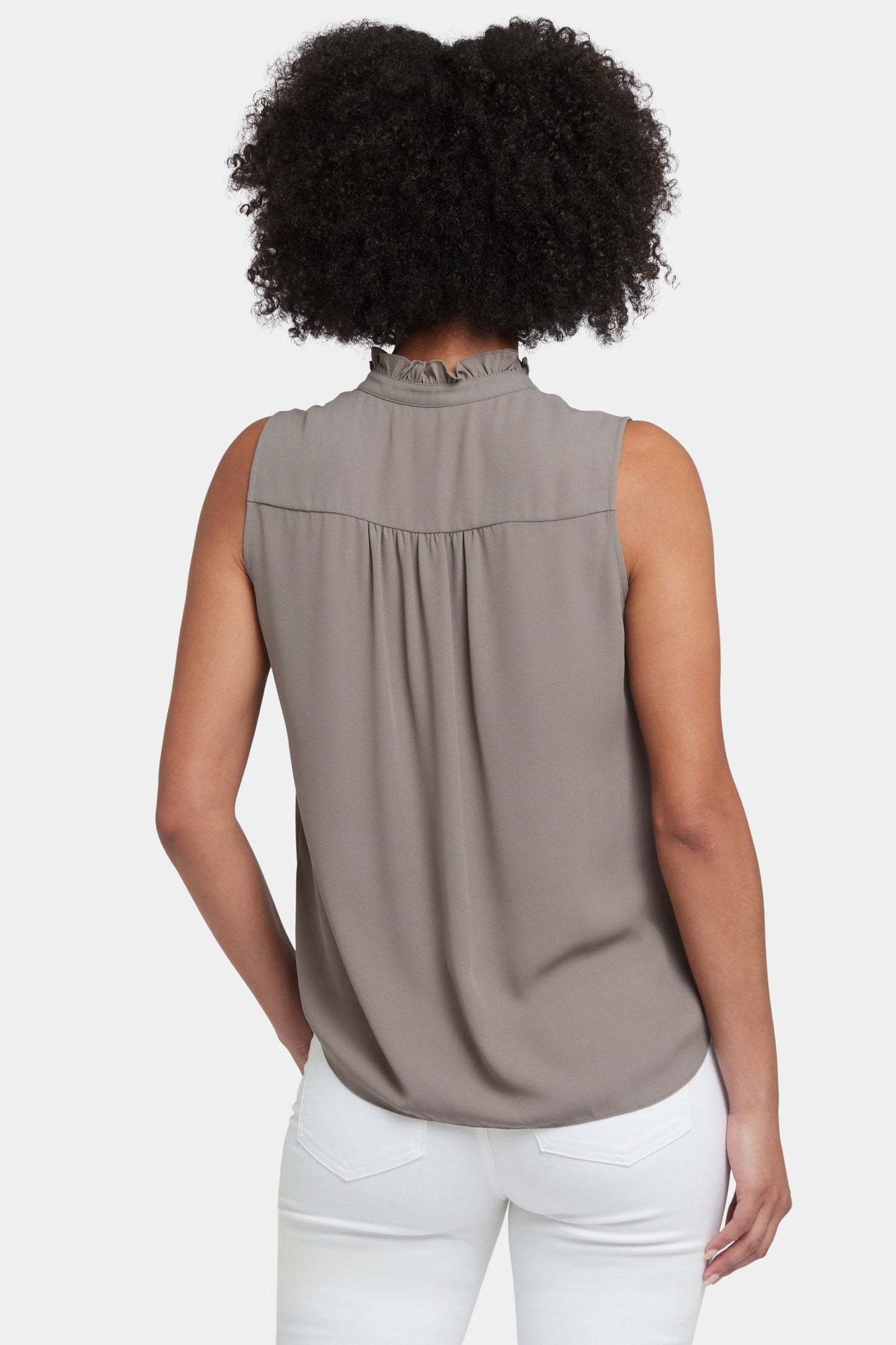 Sleeveless Ruffle Neck Blouse - Saddlewood