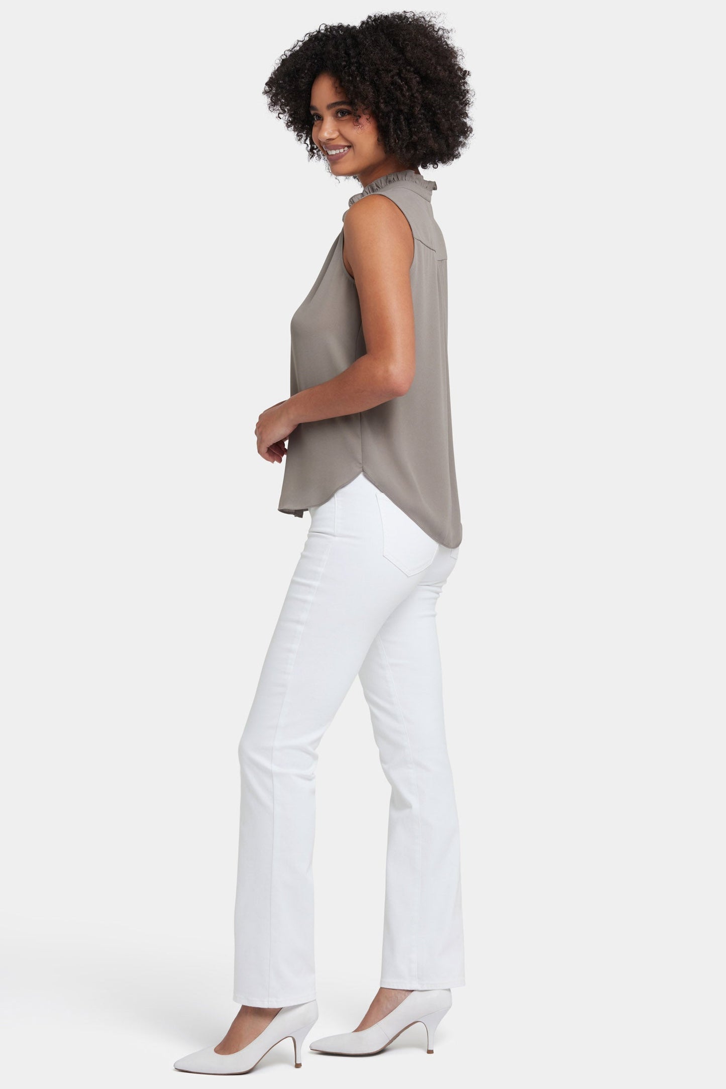 Sleeveless Ruffle Neck Blouse - Saddlewood