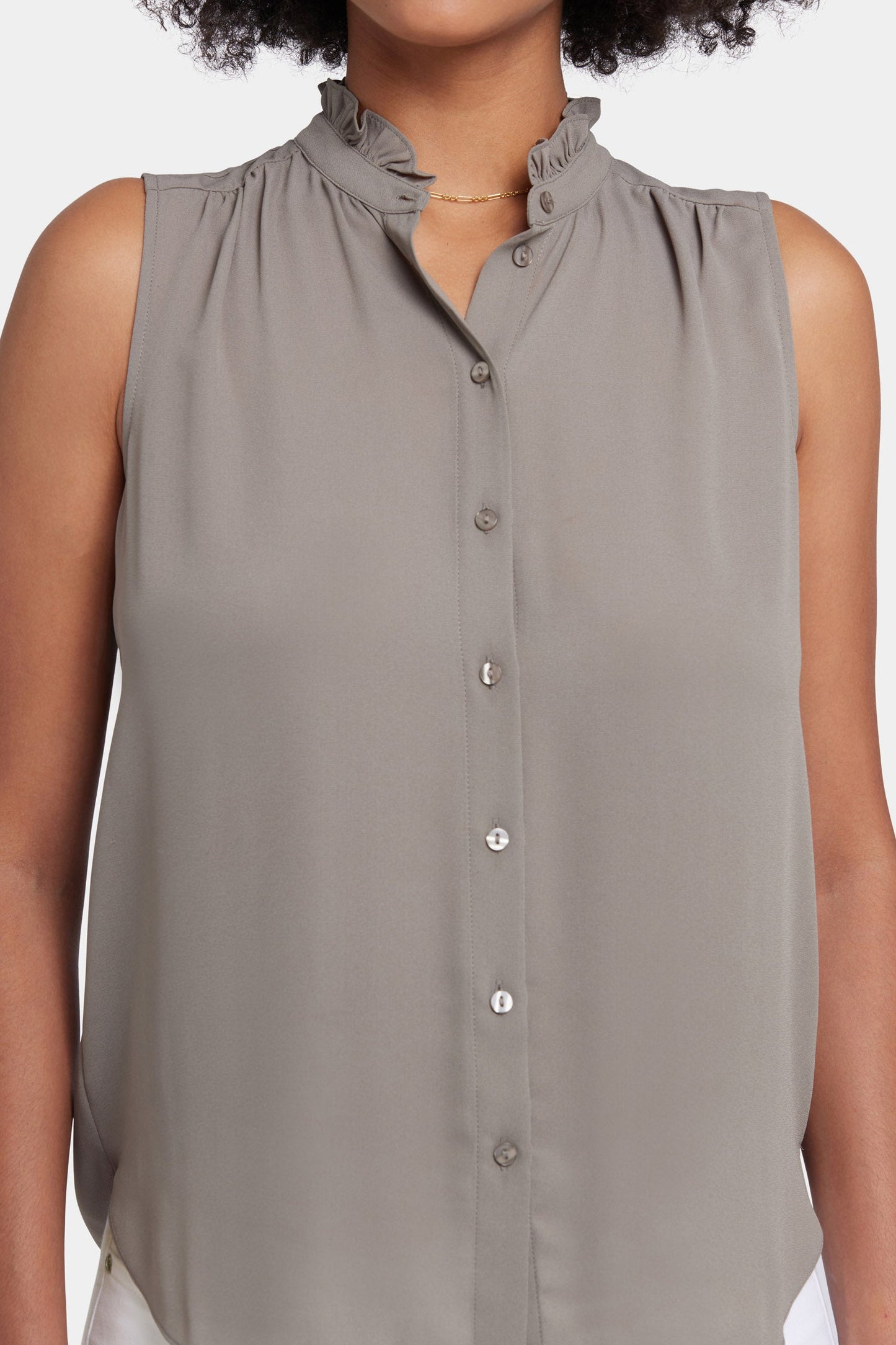 Sleeveless Ruffle Neck Blouse - Saddlewood