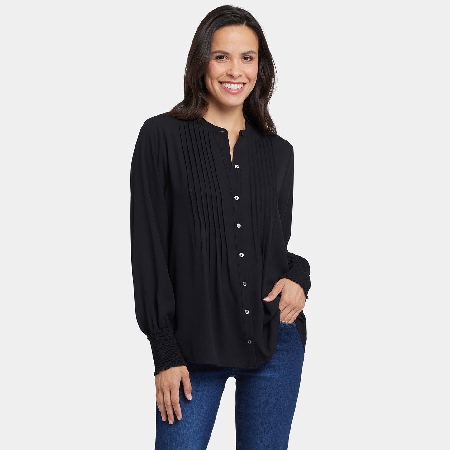Pleated Peasant Blouse - Black
