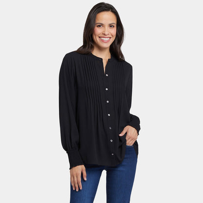 Pleated Peasant Blouse - Black
