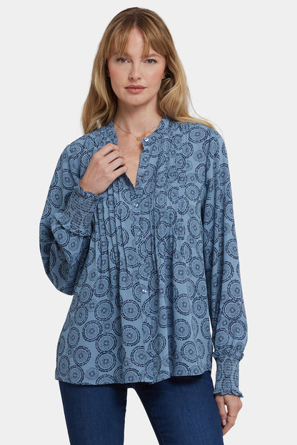 Pleated Peasant Blouse - Rain Garden