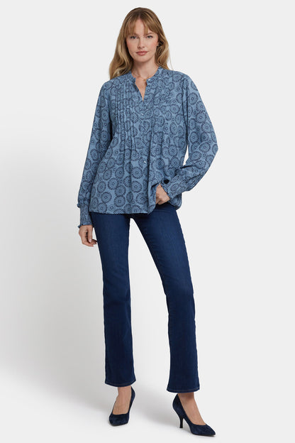 Pleated Peasant Blouse - Rain Garden