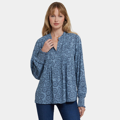Pleated Peasant Blouse - Rain Garden