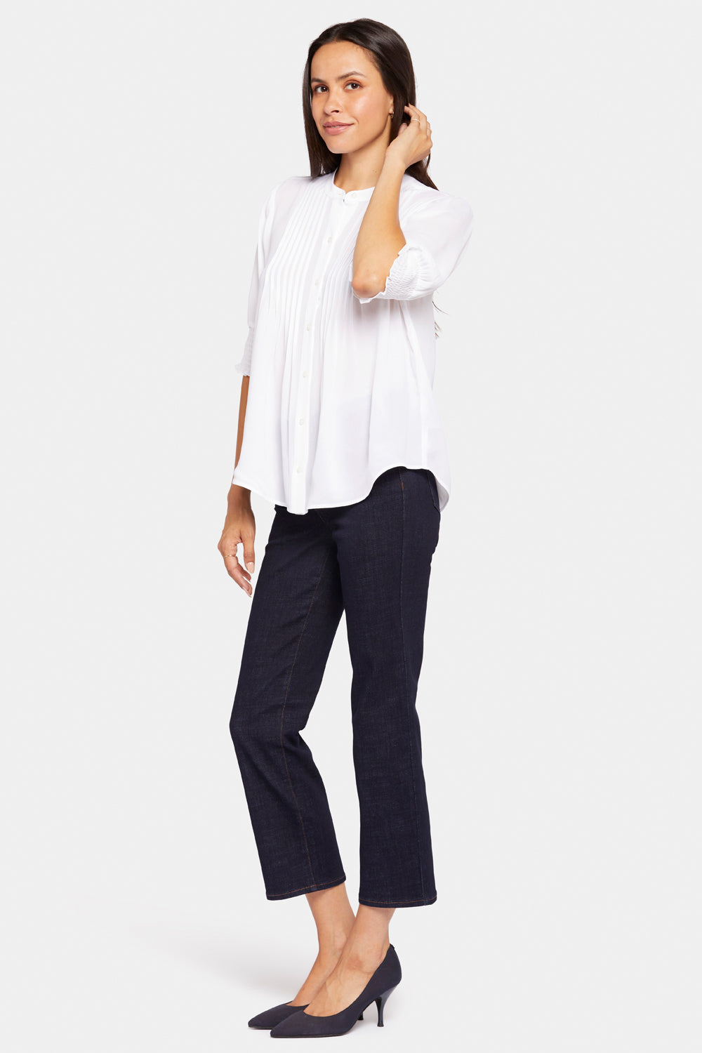 Pleated Short Sleeved Blouse - Optic White