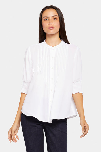 Pleated Short Sleeved Blouse - Optic White