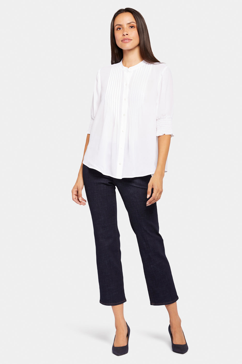 Pleated Short Sleeved Blouse - Optic White