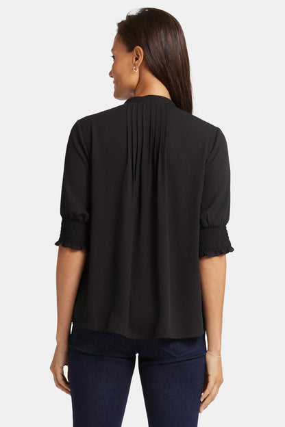 Pleated Short Sleeved Blouse - Black